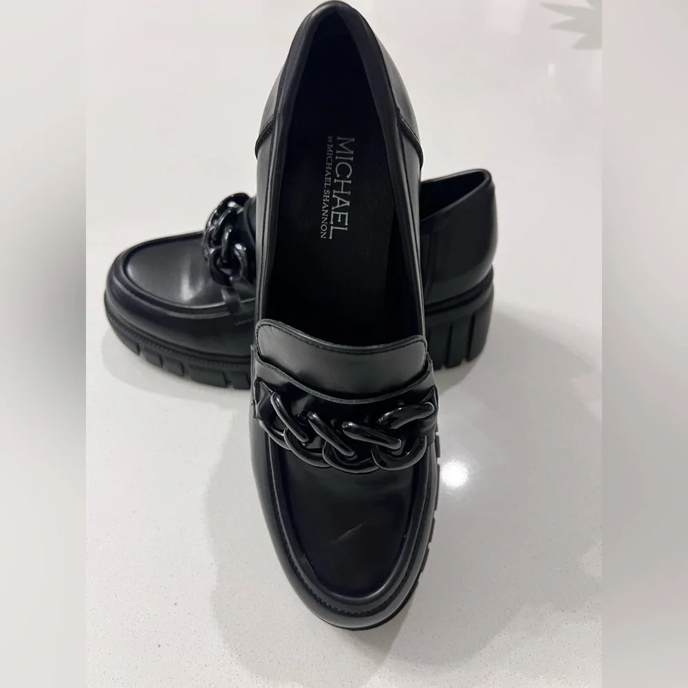 Michael Shannon Black‎ Emilia Lofers Shoes Chunky Chain Women’s Size 8M NWOT